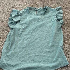 SHEIN Teal Ruffle Sleeve Blouse